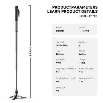 COMAN M1 Pro Carbon Fiber Monopod – Lightweight, Durable, and Professional
