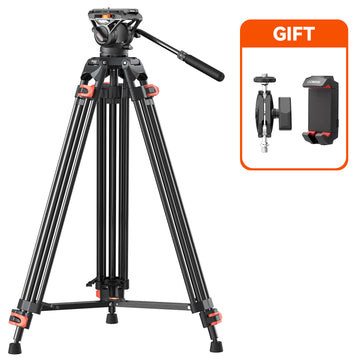 Coman FF16LS 73" Trípode de vídeo de aluminio con cabezal hidráulico para cámaras y teléfonos