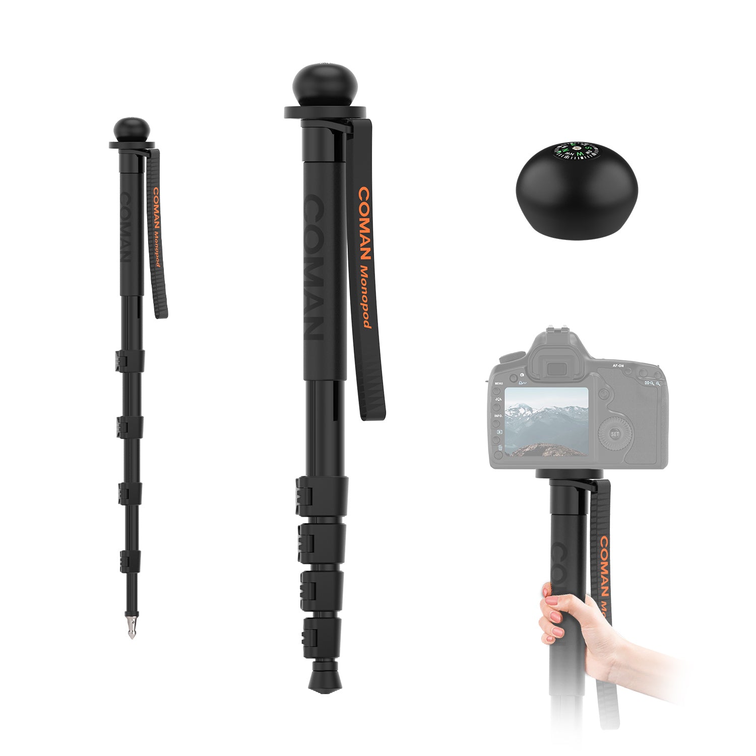 Trekking Pole Monopod with Compass Head for Cameras Phones