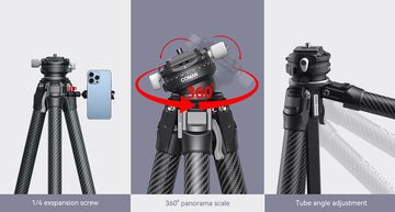 High-performance travel tripod with 360° movement