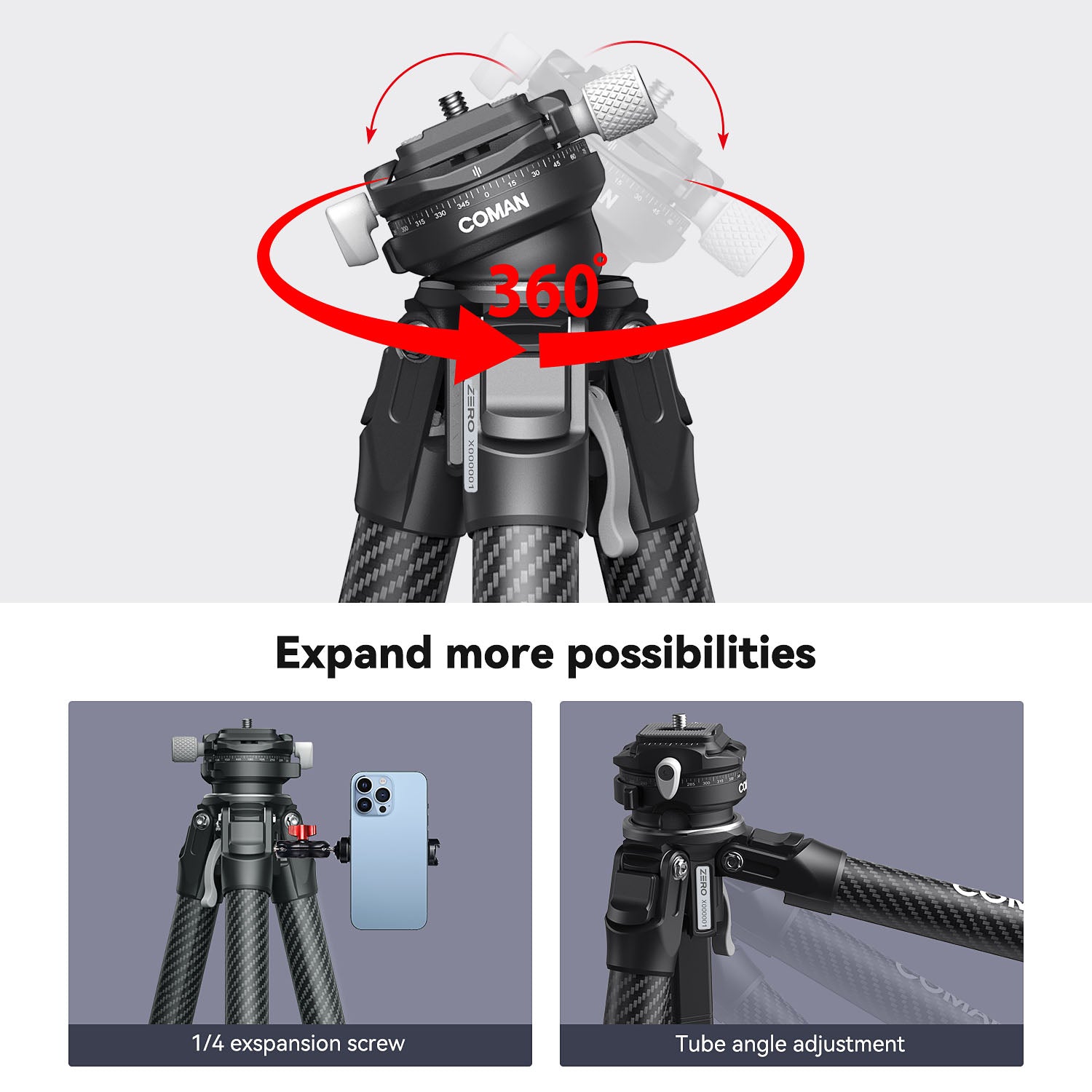 360°Lightweight Tripod flexible head