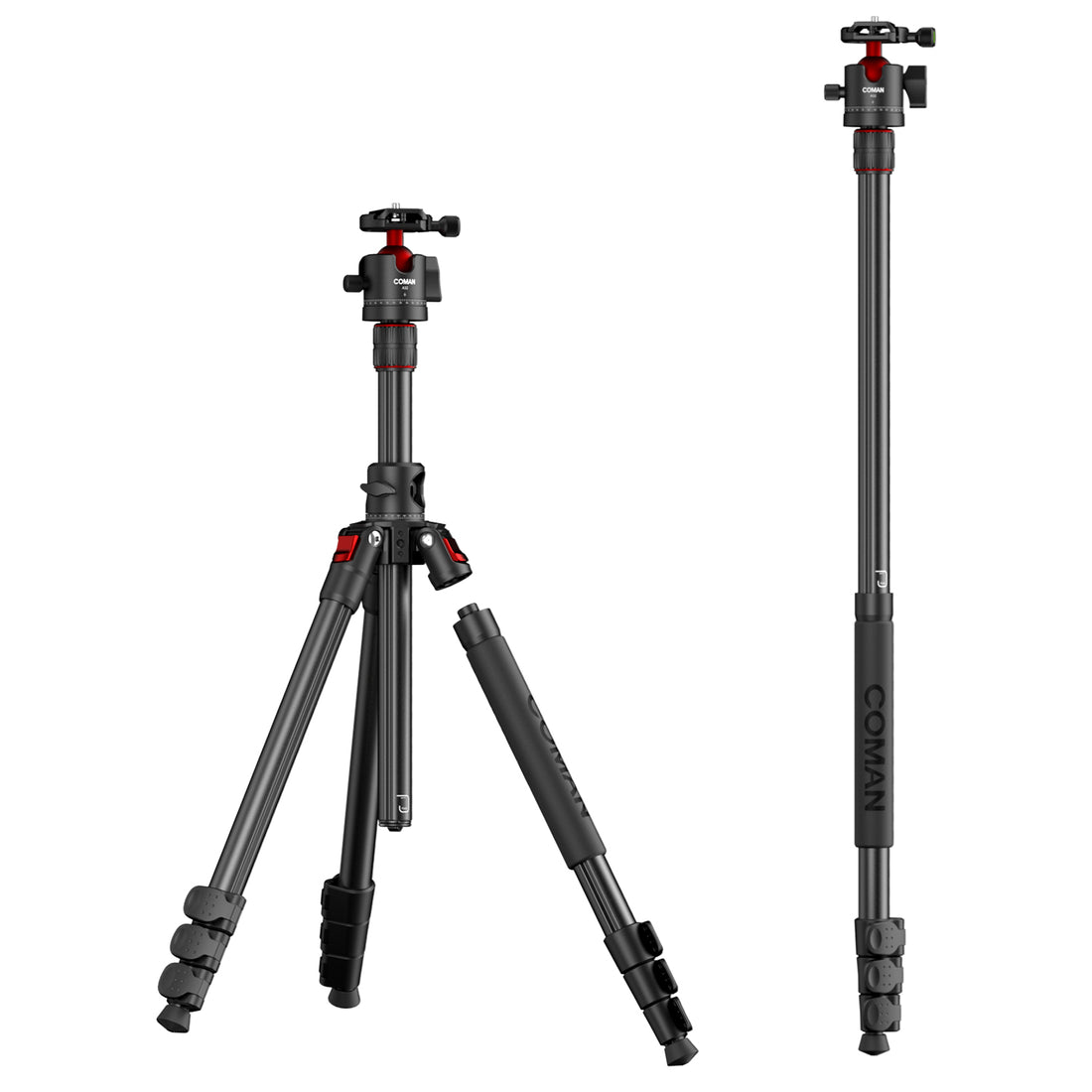 COMAN KX3939Mini A32&V1 Multi-Functional Horizontal Tripod & Monopod with Fluid Head & 360° Ball Head, 1810mm, 5KG Load
