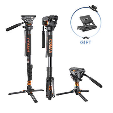 COMAN DK327AQ6 Aluminum Camera Video Monopod with Fluid Head & Feet