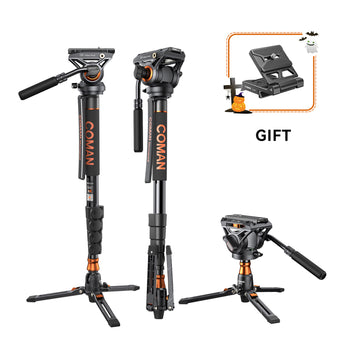 COMAN DK327AQ6 Aluminum Camera Video Monopod with Fluid Head & Feet