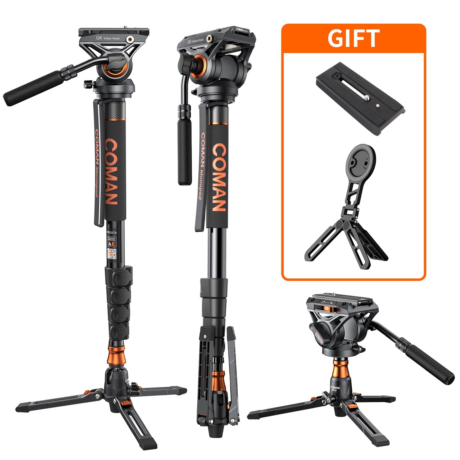 Coman DK327AQ6 Video Monopod 70.6" for SLR, DSLR, DJI RS2/RS3/RS4 Cameras