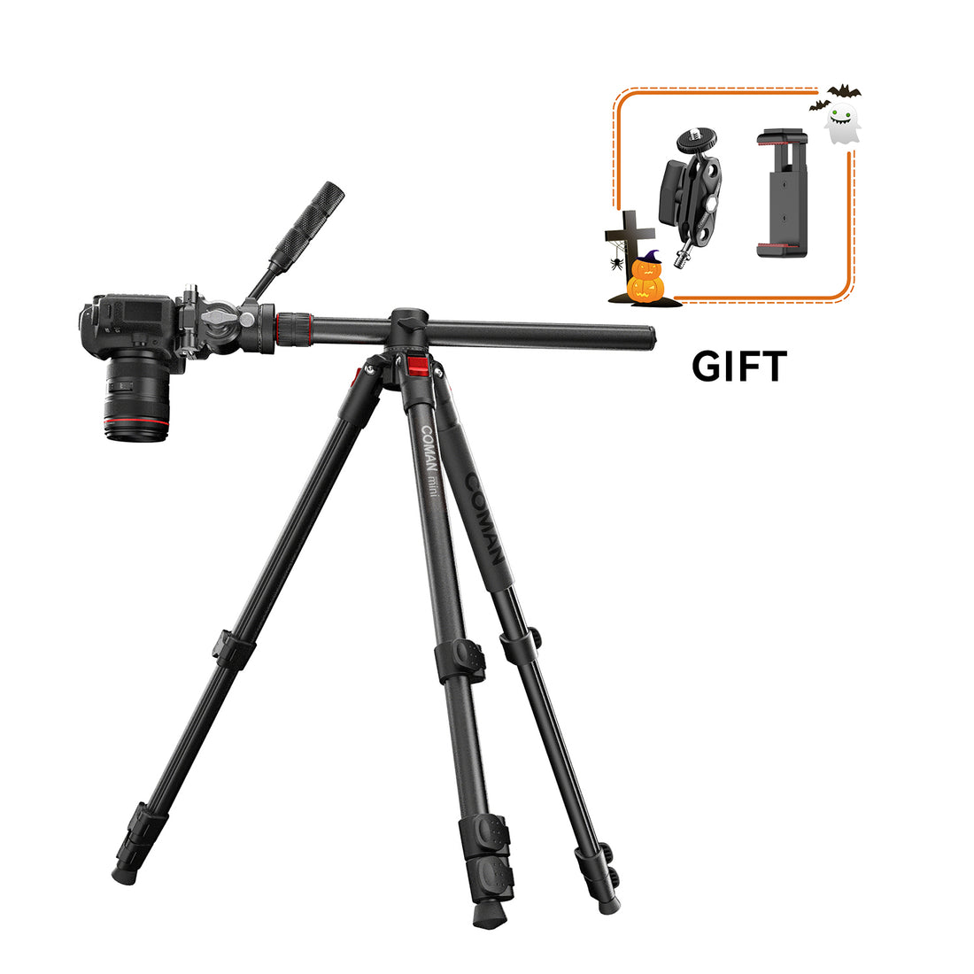 COMAN KX3939Mini A32&V1 Multi-Functional Horizontal Tripod & Monopod with Fluid Head & 360° Ball Head, 1810mm, 15KG Load