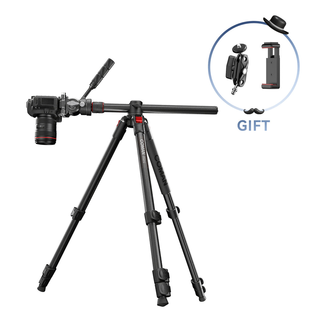 COMAN KX3939Mini A32&V1 Multi-Functional Horizontal Tripod & Monopod with Fluid Head & 360° Ball Head, 1810mm, 15KG Load