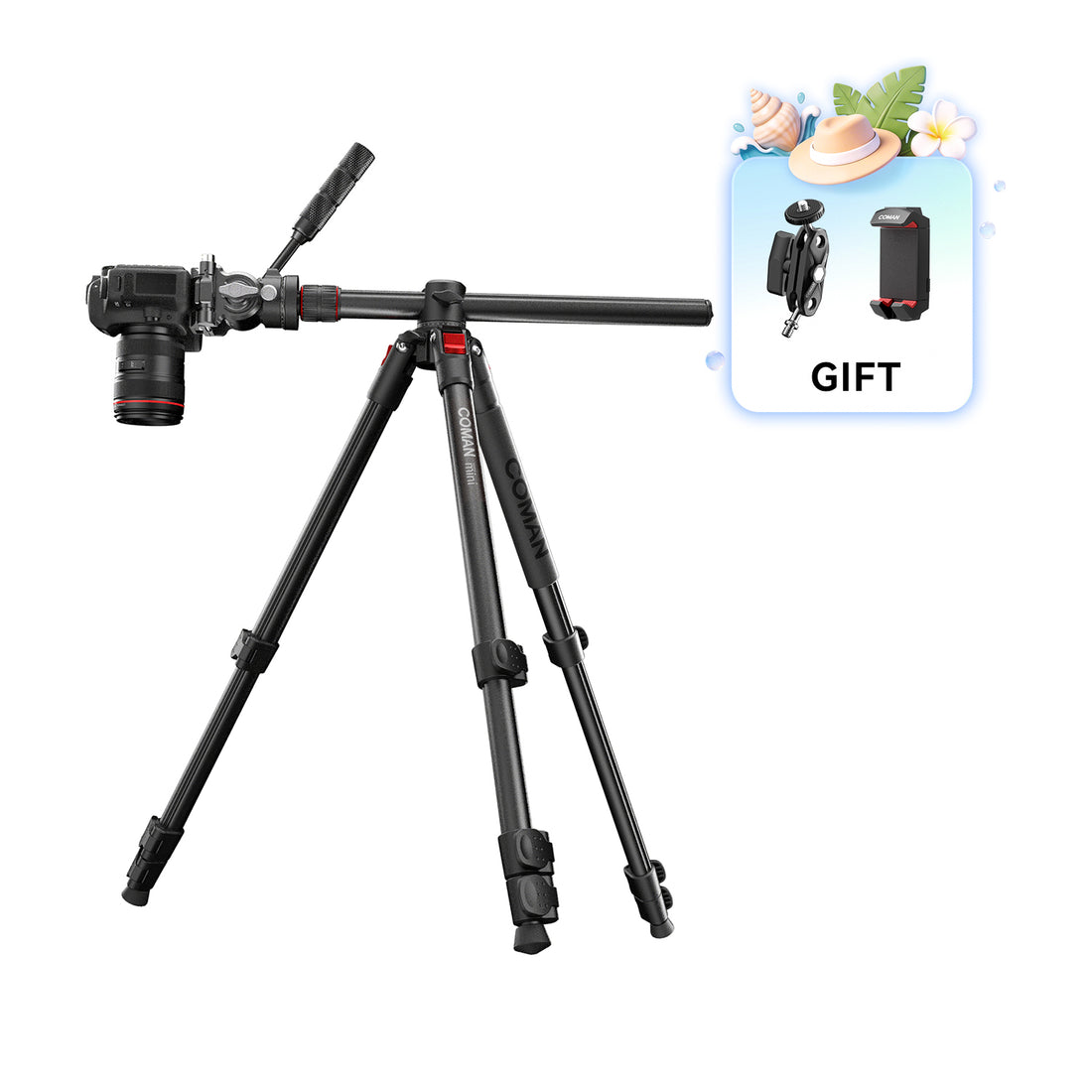 COMAN KX3939Mini A32&V1 Multi-Functional Horizontal Tripod & Monopod with Fluid Head & 360° Ball Head, 1810mm, 15KG Load