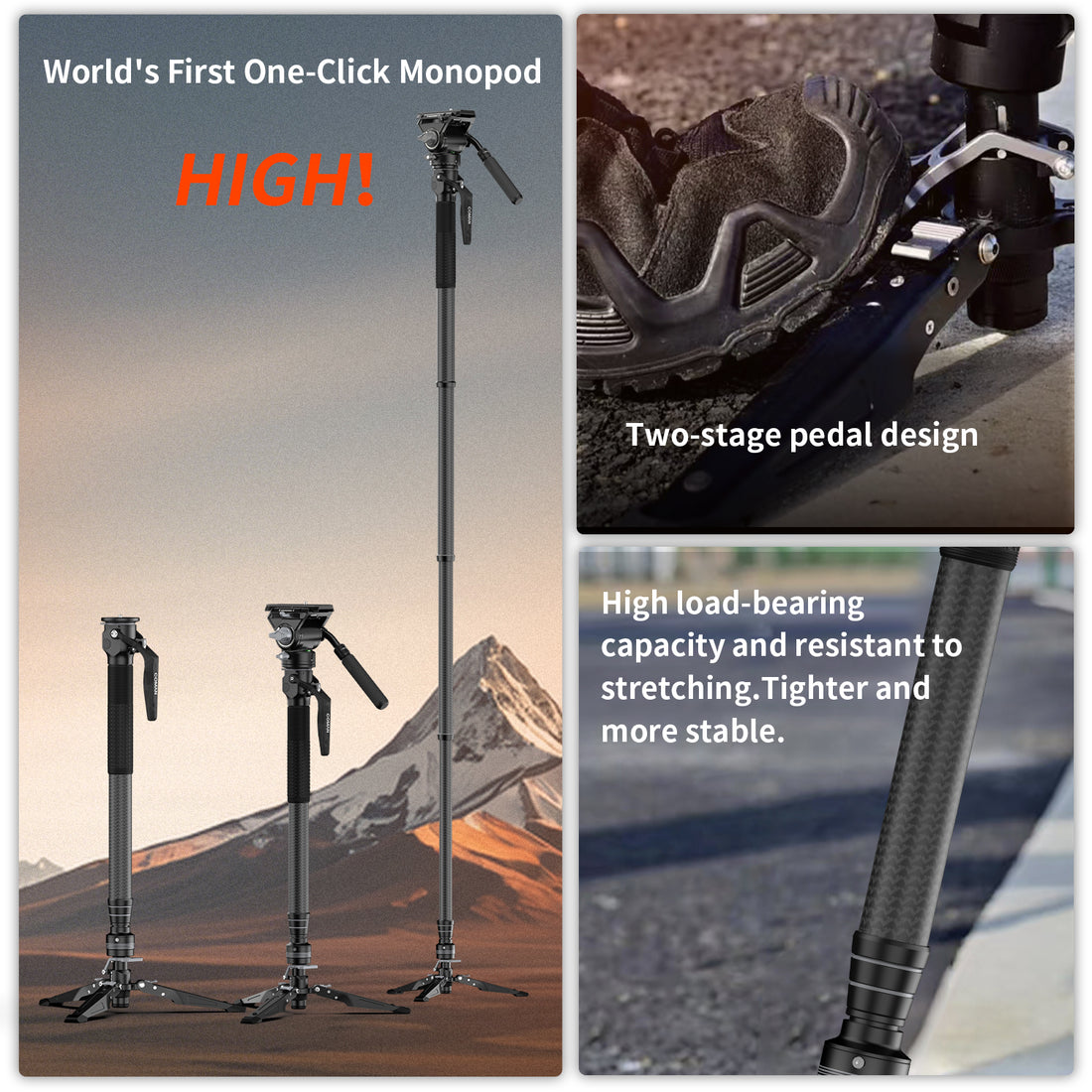COMAN M1 & M1V5 Portable Lightweight Carbon Fiber Monopod Stable Support 20kg