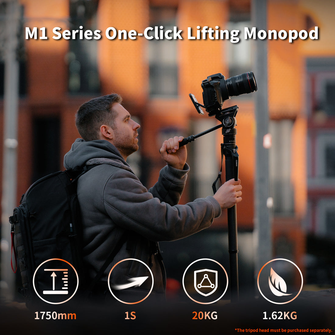 COMAN M1 Pro Carbon Fiber Monopod 1645mm Quick Release Foot Lock 20kg Load