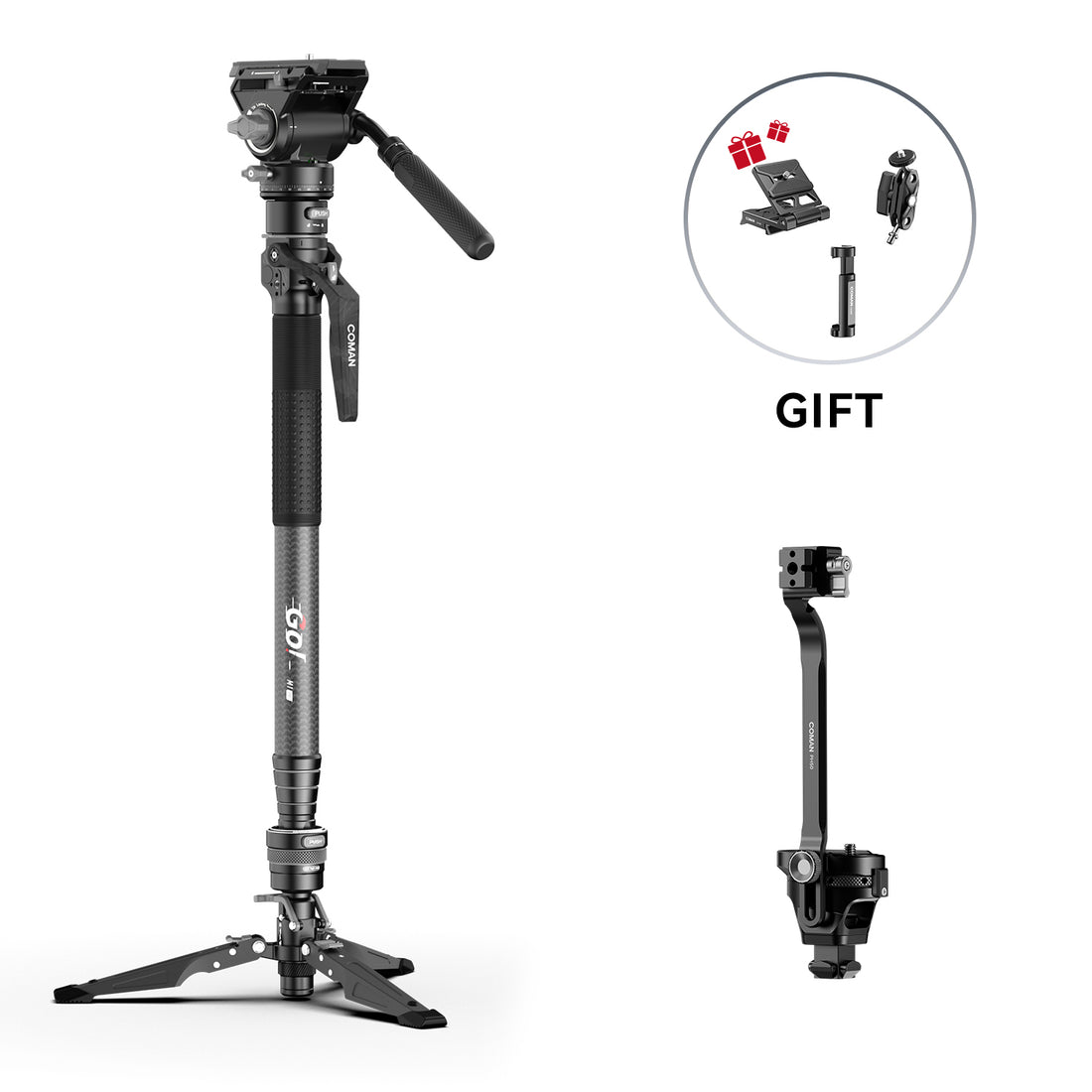 COMAN M1 Pro V5 Carbon Fiber Monopod One Click Quick Release 69in for Photo Video and Sports Events
