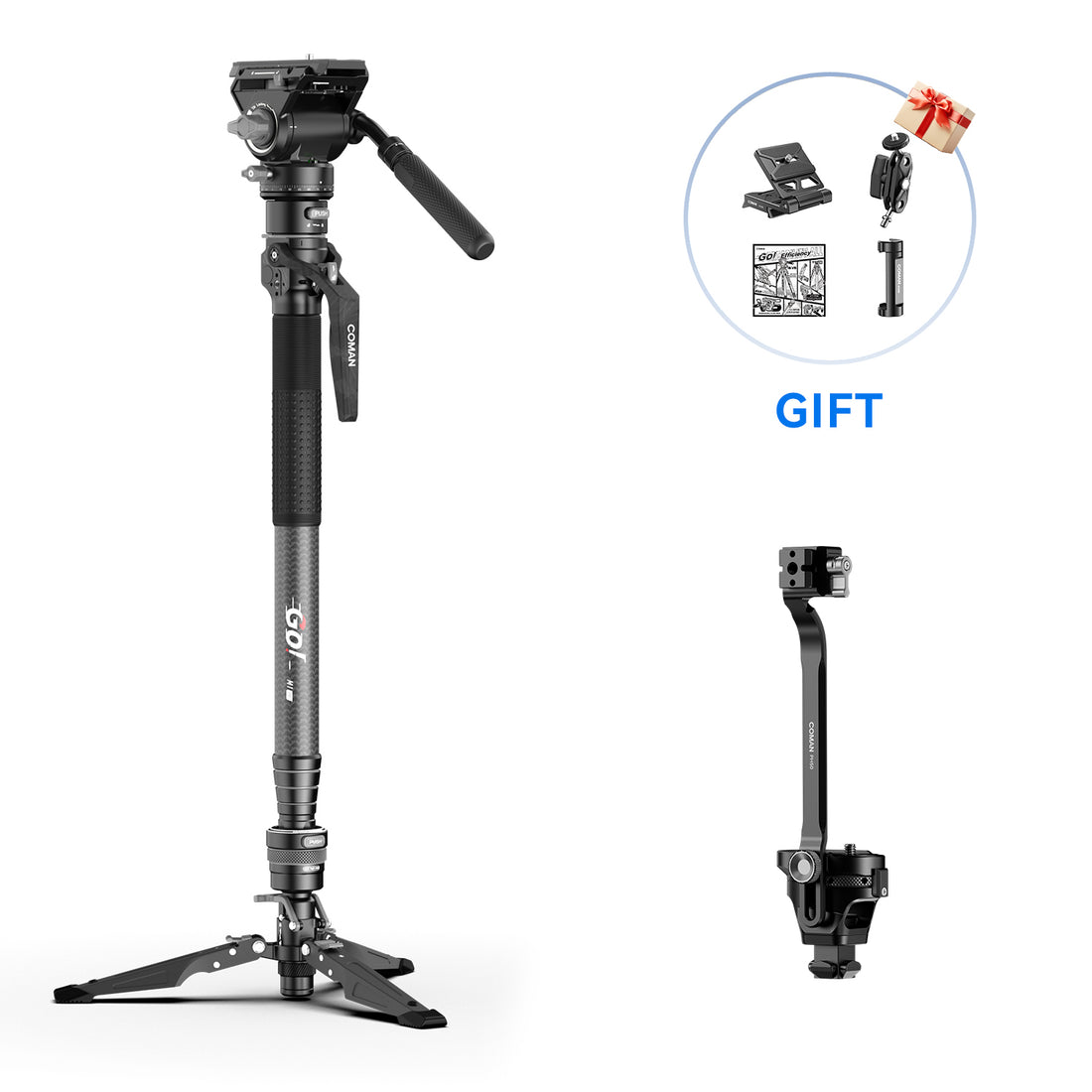 COMAN M1 Pro V5 Carbon Fiber Monopod One Click Quick Release 69in for Photo Video and Sports Events