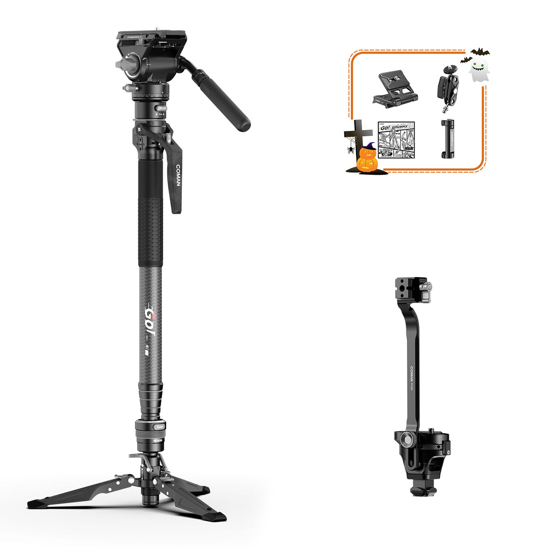 COMAN M1 Pro V5 Carbon Fiber Monopod One Click Quick Release 69in for Photo Video and Sports Events