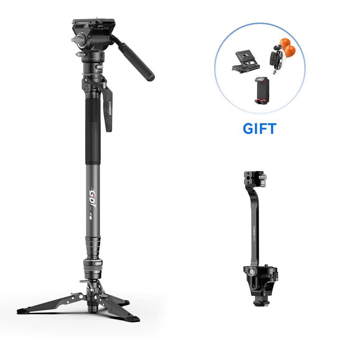 COMAN M1 Pro V5 Carbon Fiber Monopod One Click Quick Release 69in for Photo Video and Sports Events