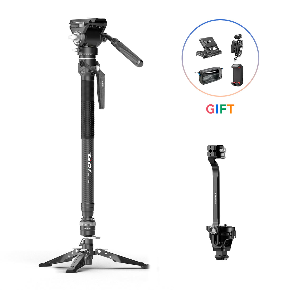 COMAN M1 Pro V5 Carbon Fiber Monopod One Click Quick Release 69in for Photo Video and Sports Events