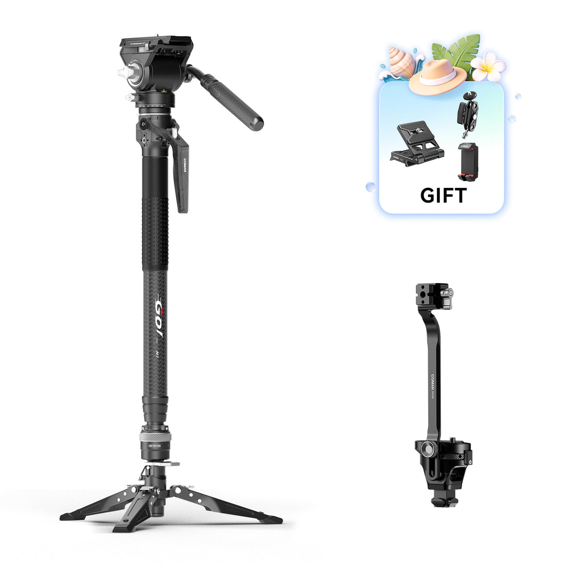 COMAN M1 Pro V5 Carbon Fiber Monopod One Click Quick Release 69in for Photo Video and Sports Events