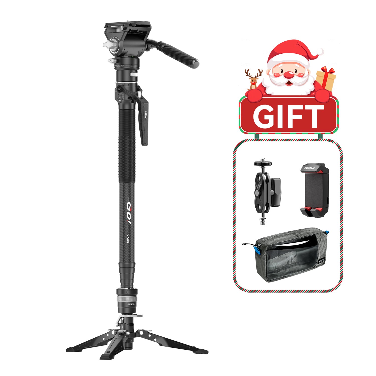 COMAN M1 Pro V5 Carbon Fiber Monopod One Click Quick Release 69in for Photo Video