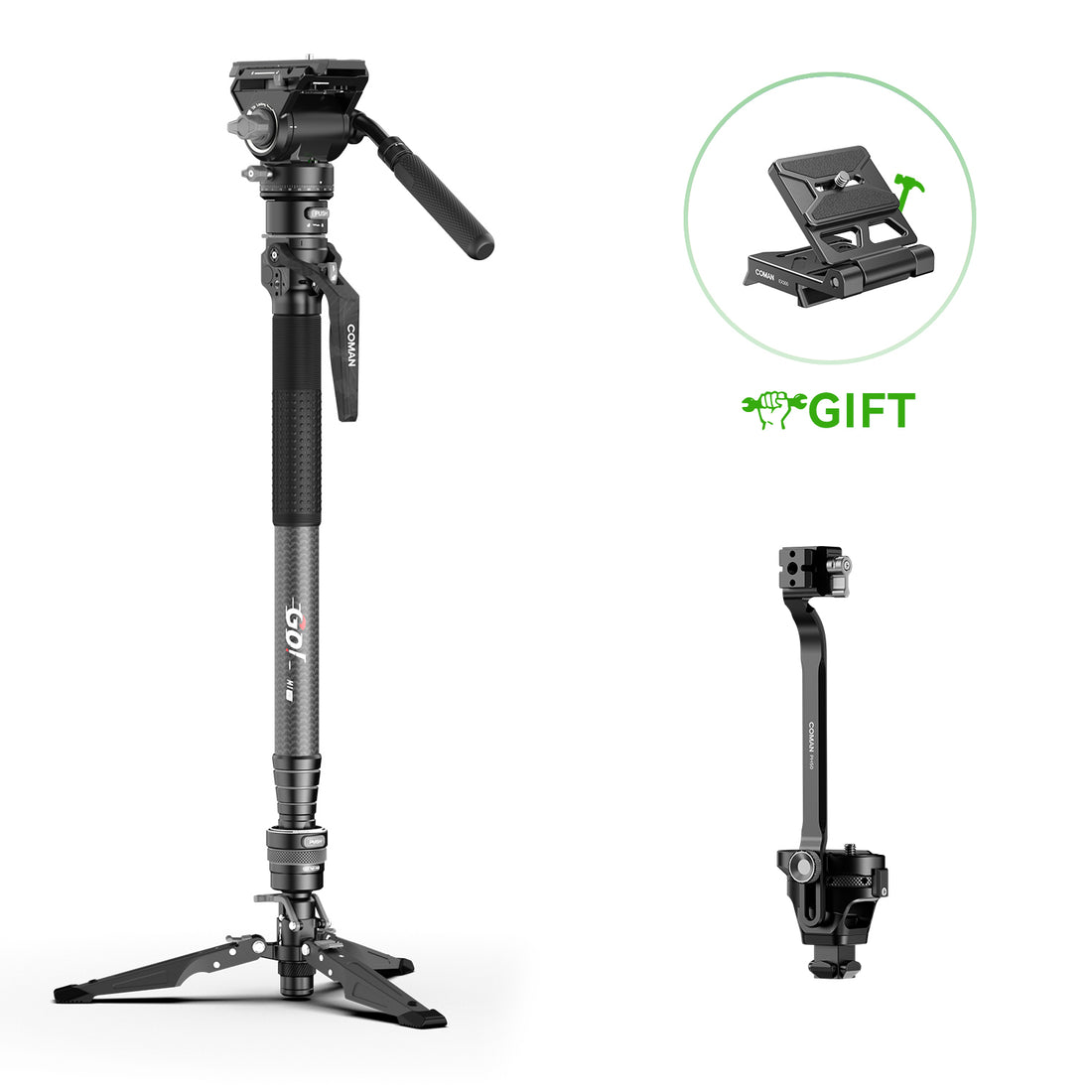 COMAN M1 Pro V5 Carbon Fiber Monopod One Click Quick Release 69in for Photo Video and Sports Events