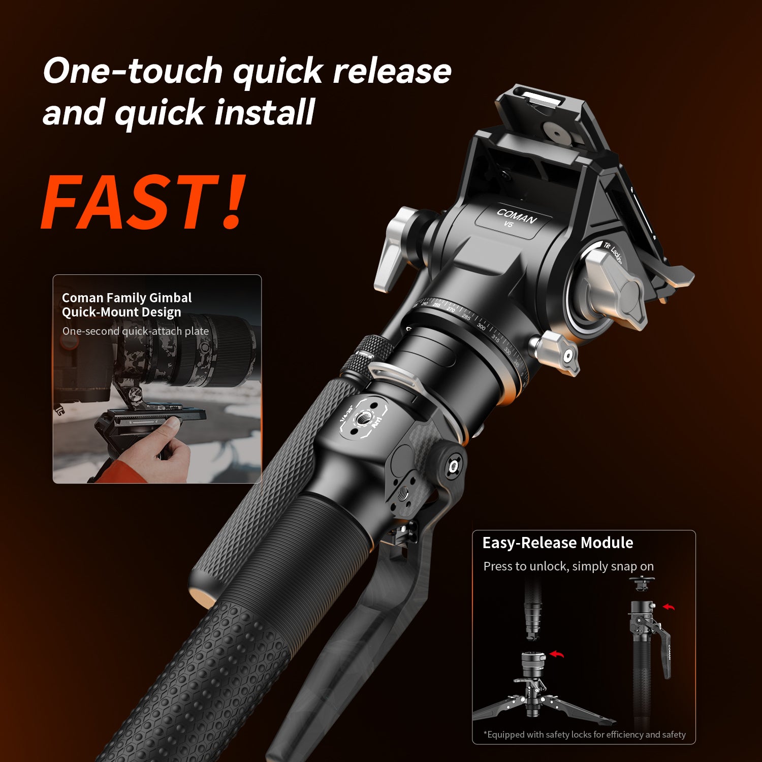 COMAN M1 Pro V5 Monopod, Quick Release Snap-Open Monopod