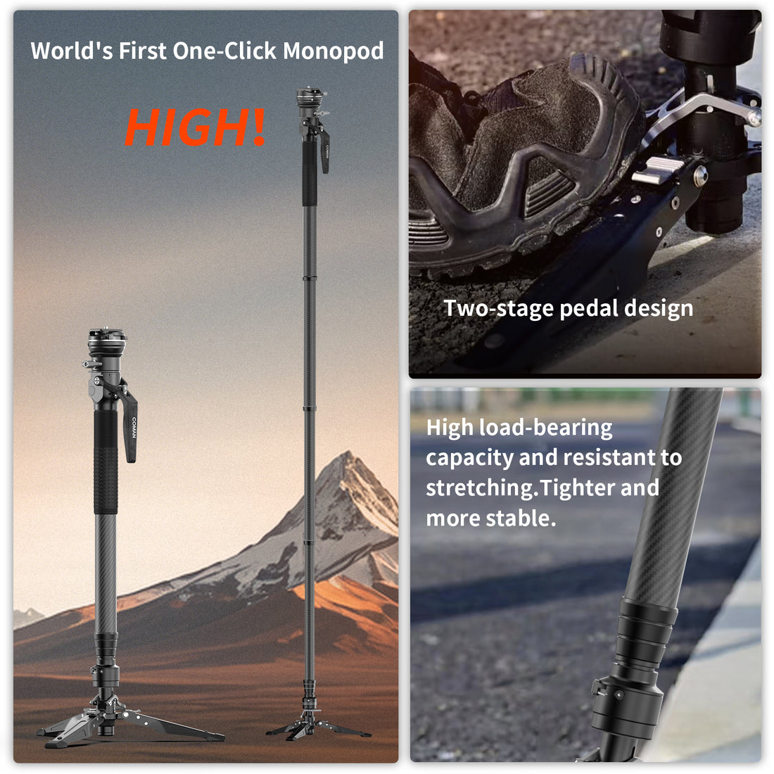 COMAN M1S Lightweight Carbon Fiber Monopod with Arca Quick Release 1655mm