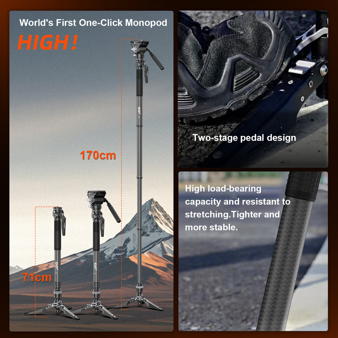 COMAN M1V5 Carbon Fiber Monopod with V5 Head, 67" Height, 22 lbs Load