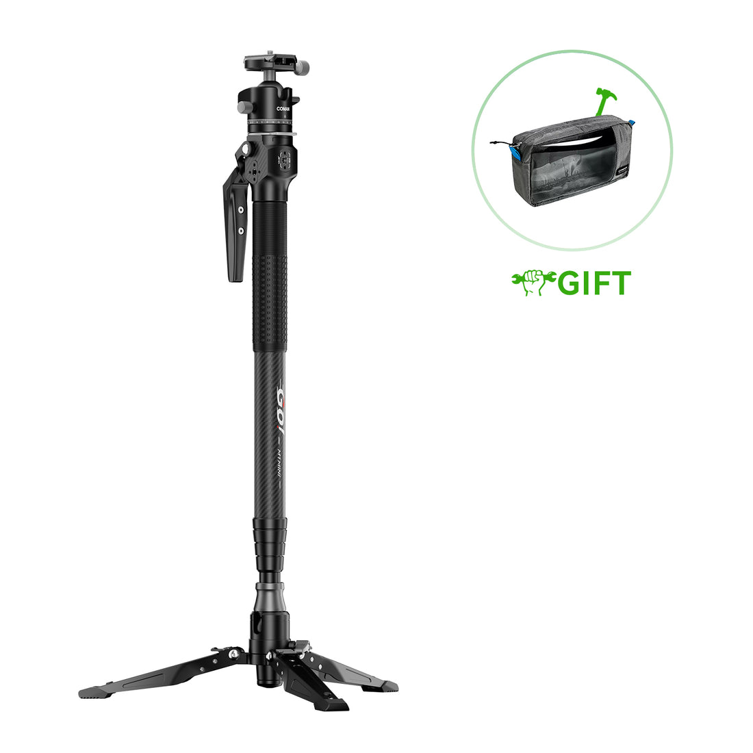 COMAN M1MINI Carbon Fiber 4-Section One-Click Lift Monopod 62.8in Quick Adjustment