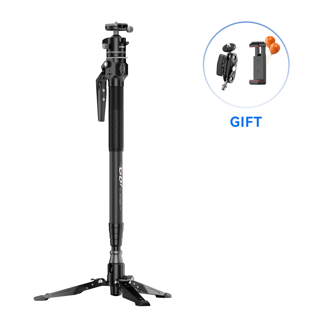 COMAN M1MINI Carbon Fiber 4-Section One-Click Lift Monopod 62.8in Quick Adjustment