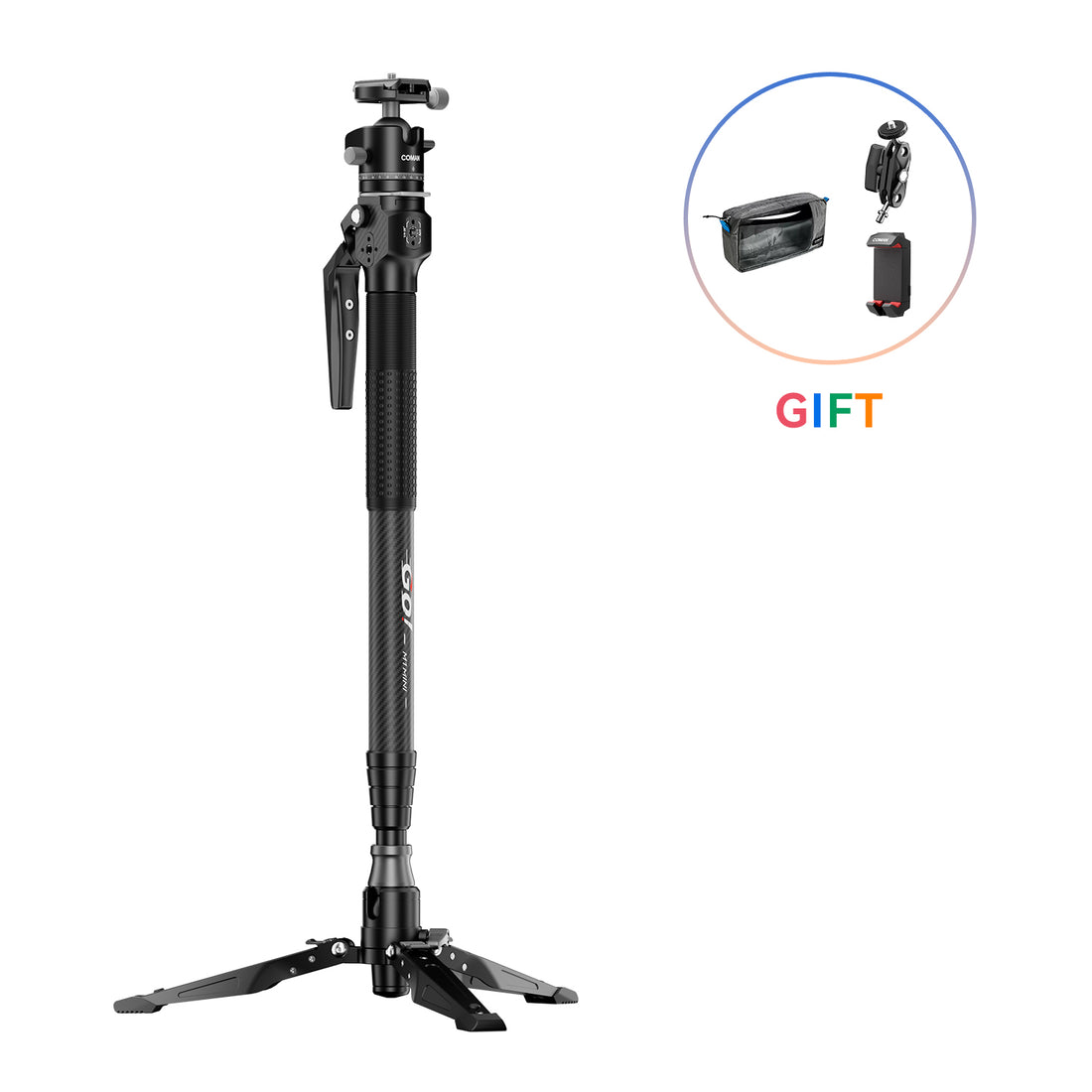 COMAN M1MINI Carbon Fiber 4-Section One-Click Lift Monopod 62.8in Quick Adjustment