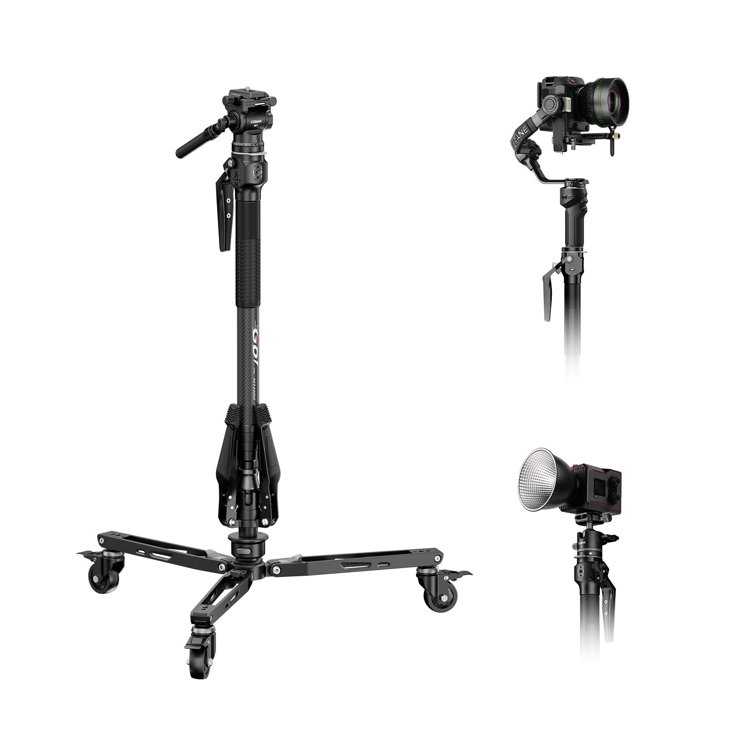 COMAN M1MINI Carbon Fiber 4-Section One-Click Lift Monopod 62.8in Quic