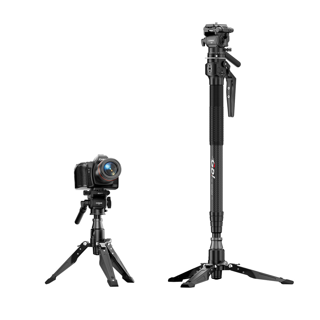 COMAN M1MINI Carbon Fiber 4-Section One-Click Lift Monopod 62.8in Quick Adjustment