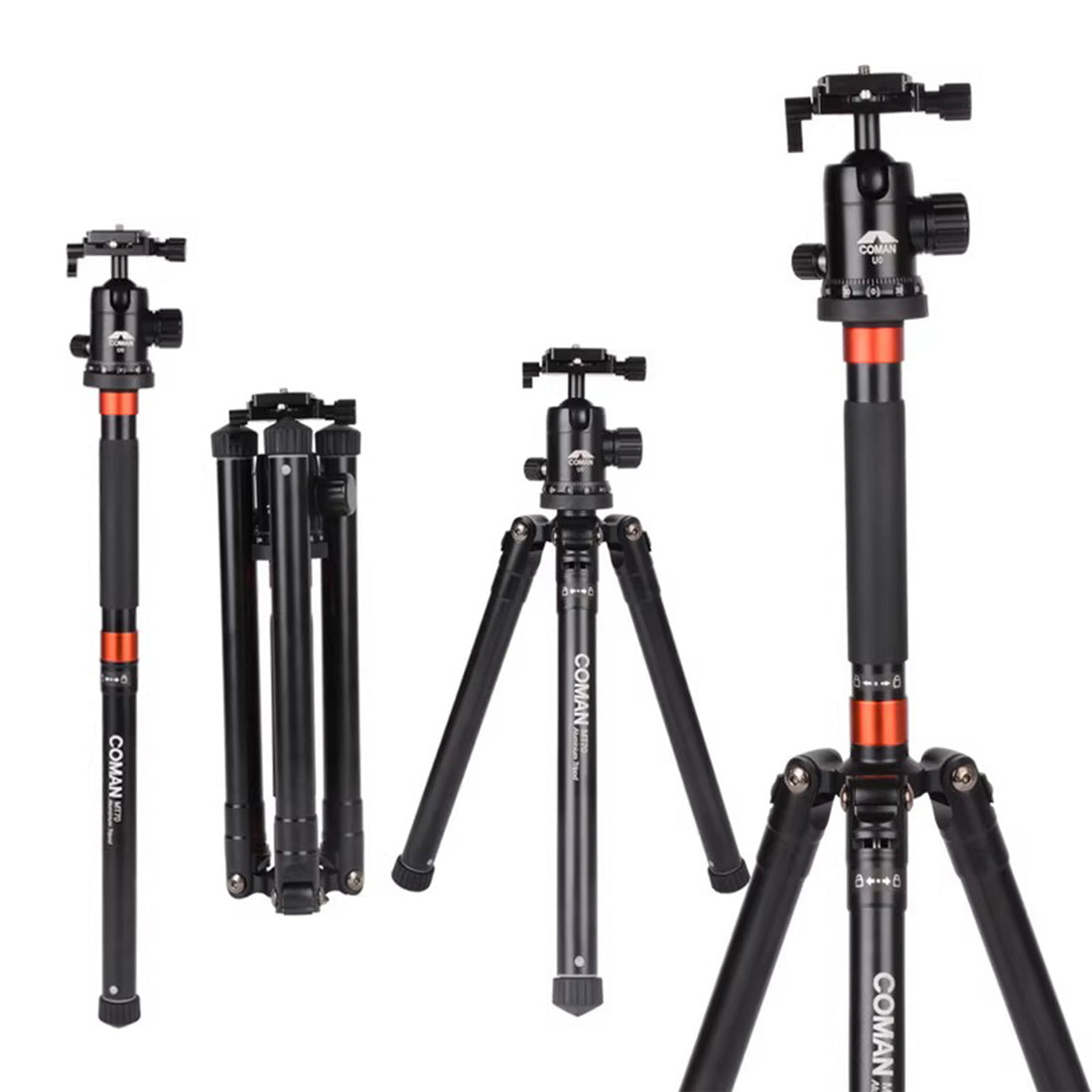 COMAN MT70 360° Panoramic Aluminum Tripod | Lightweight Portable 31cm Foldable