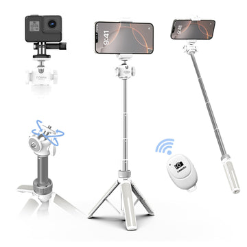 COMAN MT30 Pro 61cm Selfie Stick Tripod with Wireless Remote, 4-Section Pole, Compatible with iPhone & Android