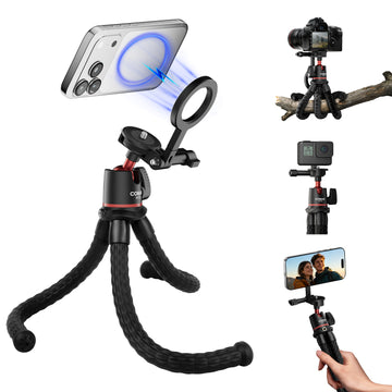 COMAN MT50 Magnetic Flexible Tripod for Phone Camera with 360° Rotation GoPro Mount and 1/4 Screw