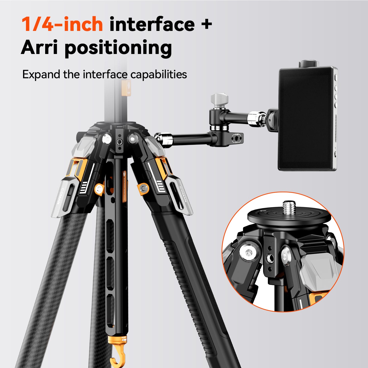 COMAN T1 Snap-Open Carbon Fiber Video and Photo Tripod 4 Section Legs