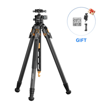 COMAN T1A40 4-Section Carbon Fiber Snap Tripod Dual Panoramic Hydraulic Ball Head 66.5in 44lb Load