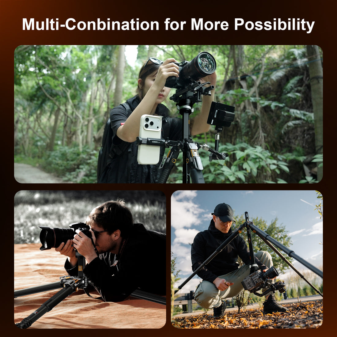 COMAN T1S Snap-Open Carbon Fiber Video and Photography Tripod with Bowl Head 4 Legs 64.8"