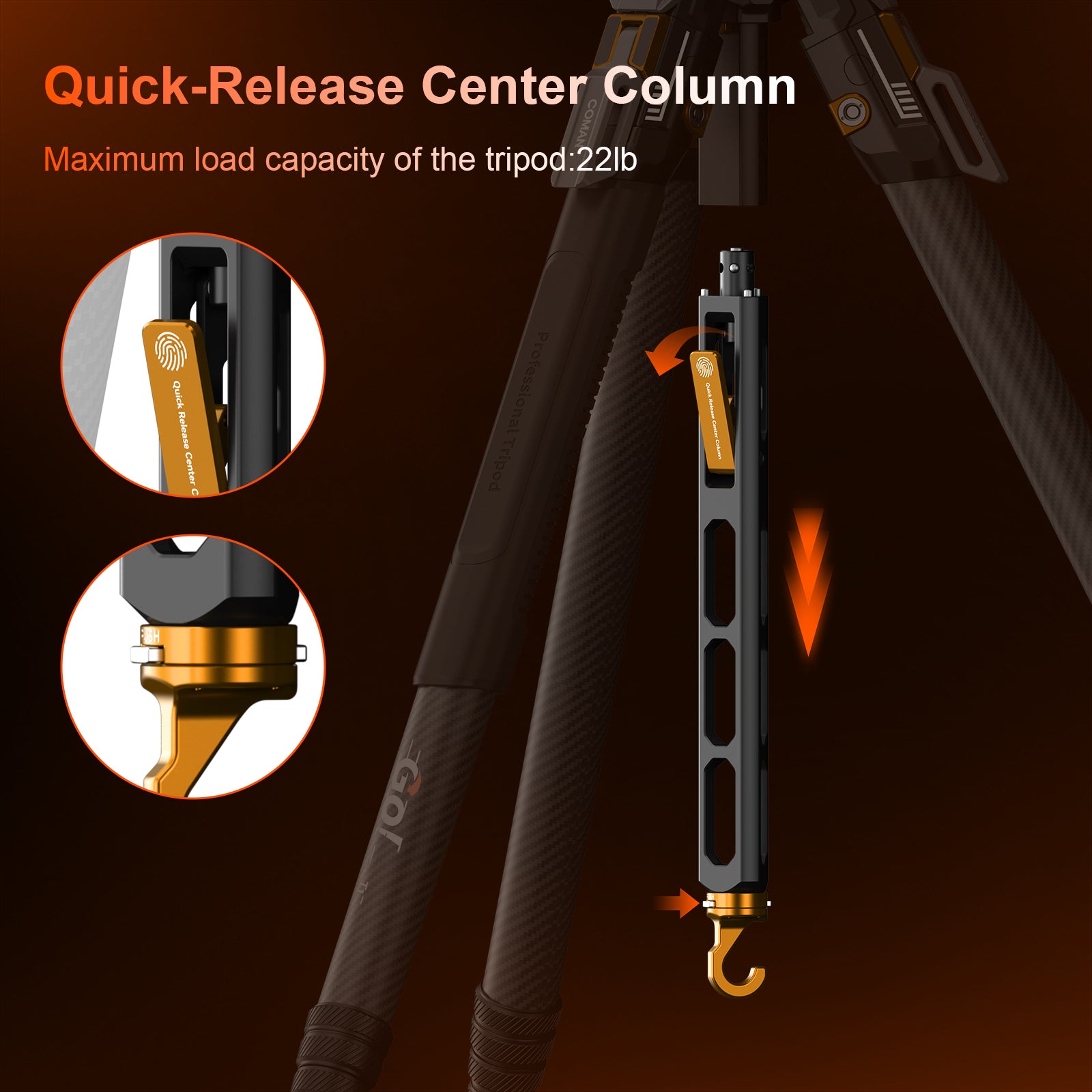 COMAN T1SV5 Snap-Open Carbon Fiber Tripod 68.9
