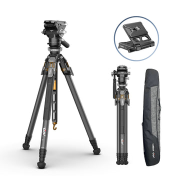 COMAN T1SV5 Snap-Open Carbon Fiber Tripod 68.9" Video and Photography with Fluid Bowl Head