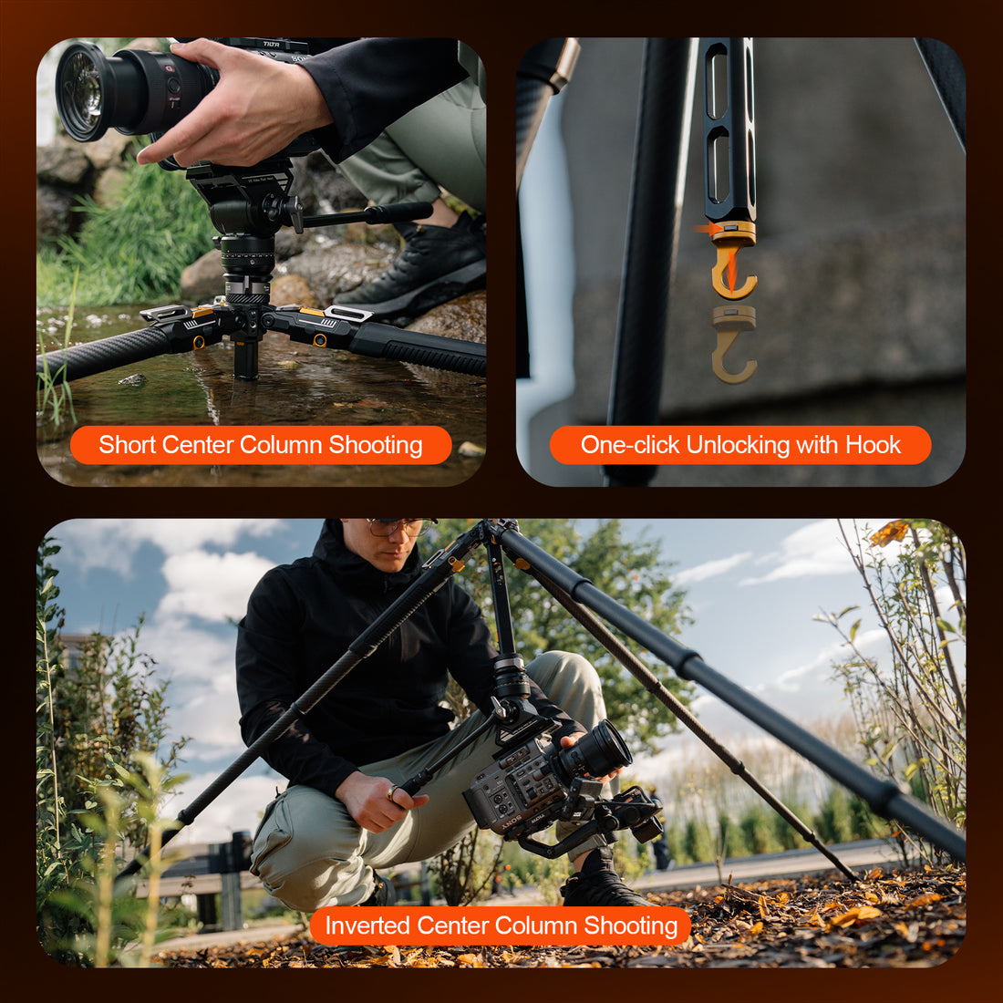 COMAN T1SV5 Snap-Open Carbon Fiber Tripod 68.9" Video and Photography with Fluid Bowl Head