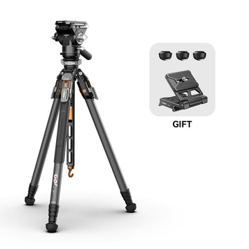 COMAN T1SV5 Carbon Fiber Video Tripod with Bowl Head & Fluid Pan Tilt – Snap-Open Tripod 68.9"
