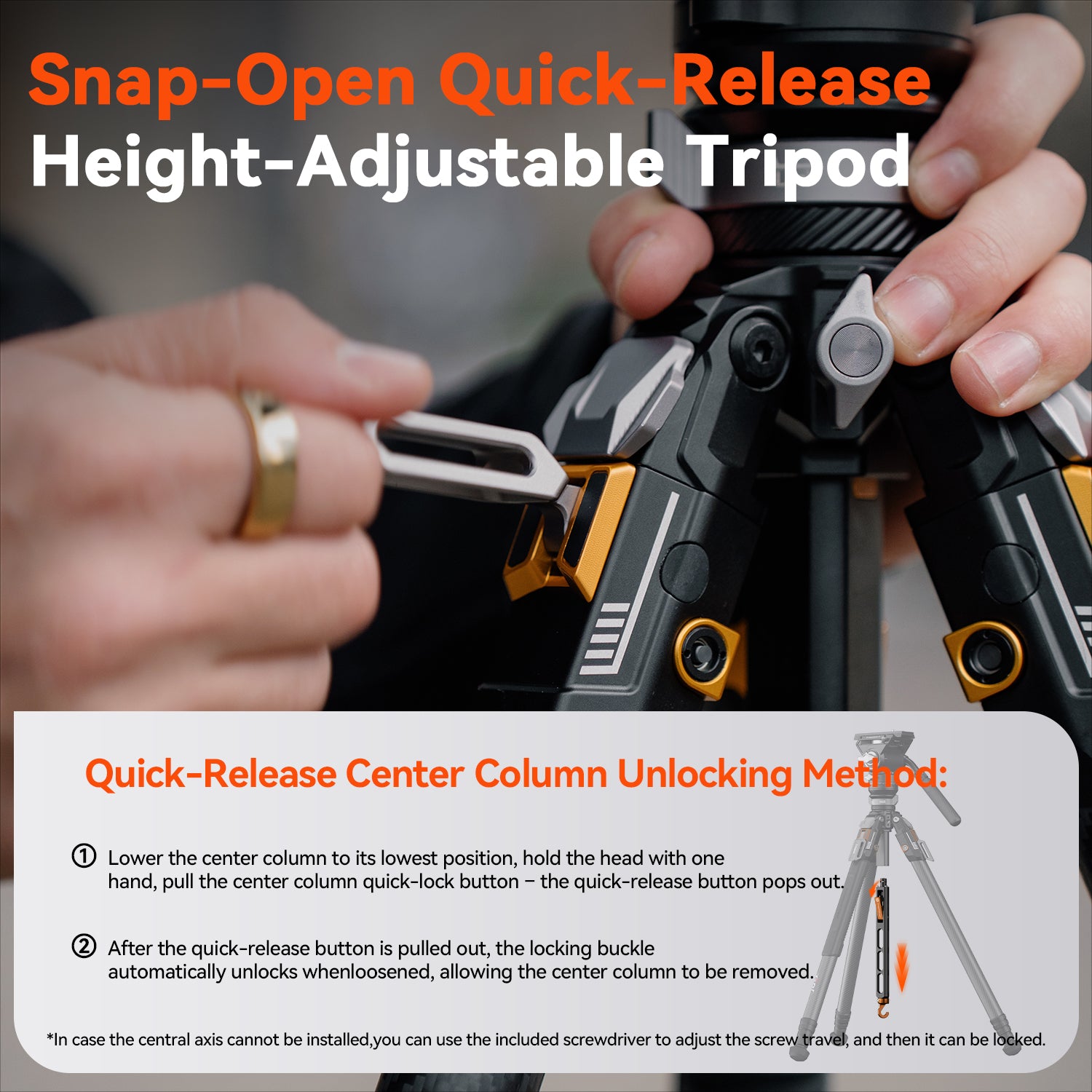 COMAN T1SV5 Snap-Open Carbon Fiber Tripod 68.9