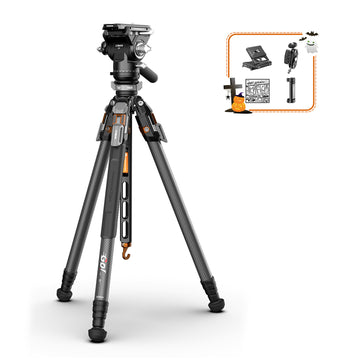 COMAN T1SV5 4-Section Carbon Fiber Snap-Open Tripod 68.9" with Fluid Bowl Head for Video & Photography