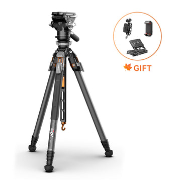 COMAN T1SV5 4-Section Carbon Fiber Snap-Open Tripod 68.9" with Fluid Bowl Head for Video & Photography