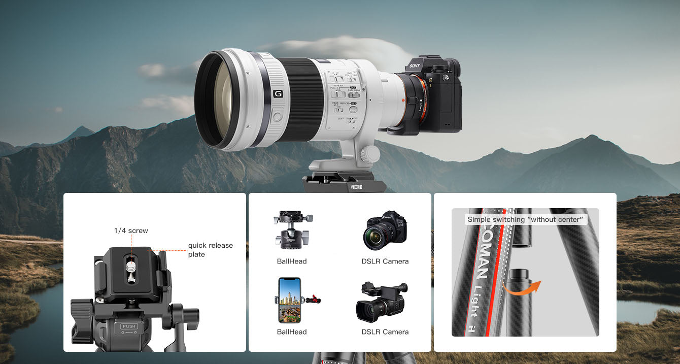 Lightweight video tripod with fluid head