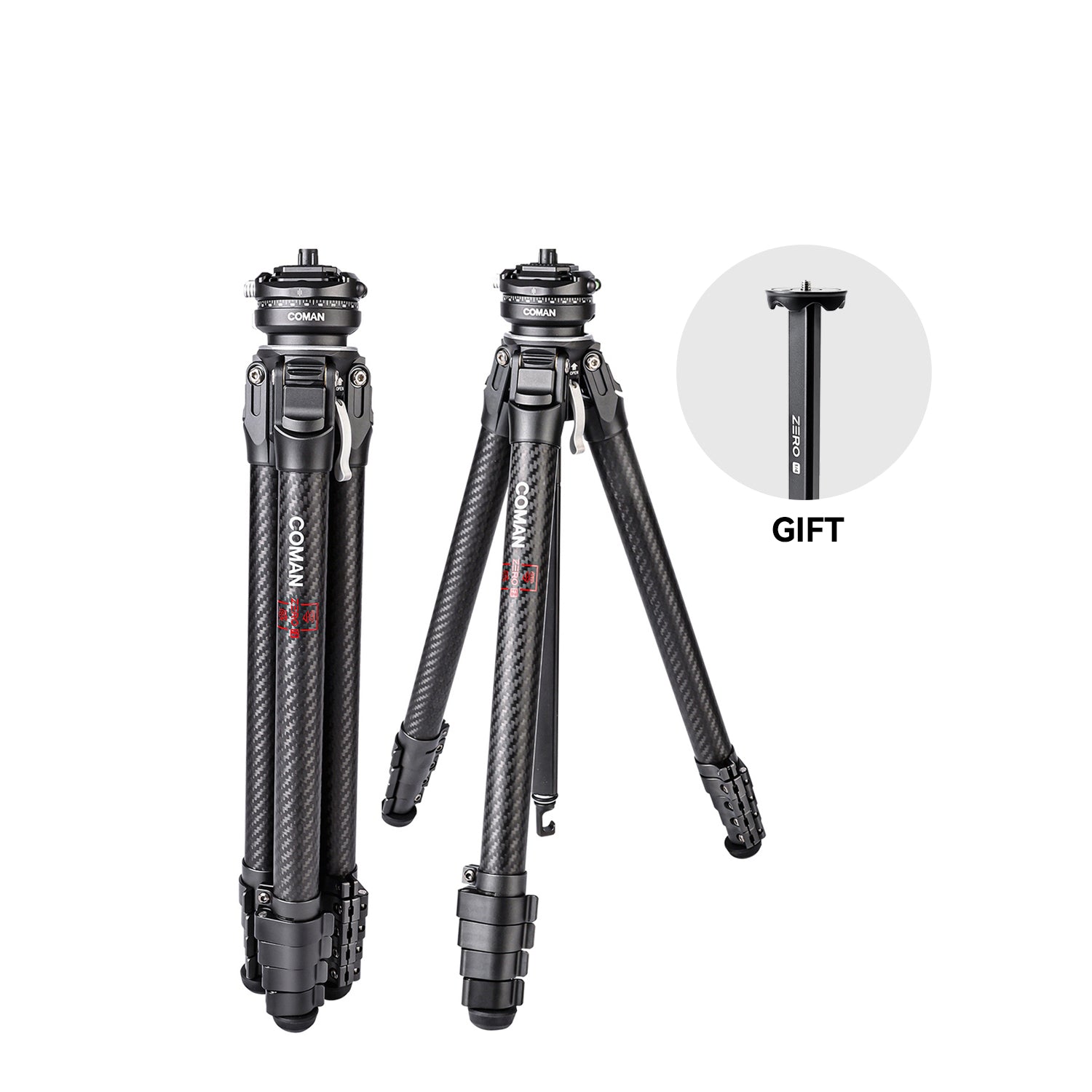COMAN Zero F38 Carbon Fiber Quick Release Travel Tripod with Ball Head
