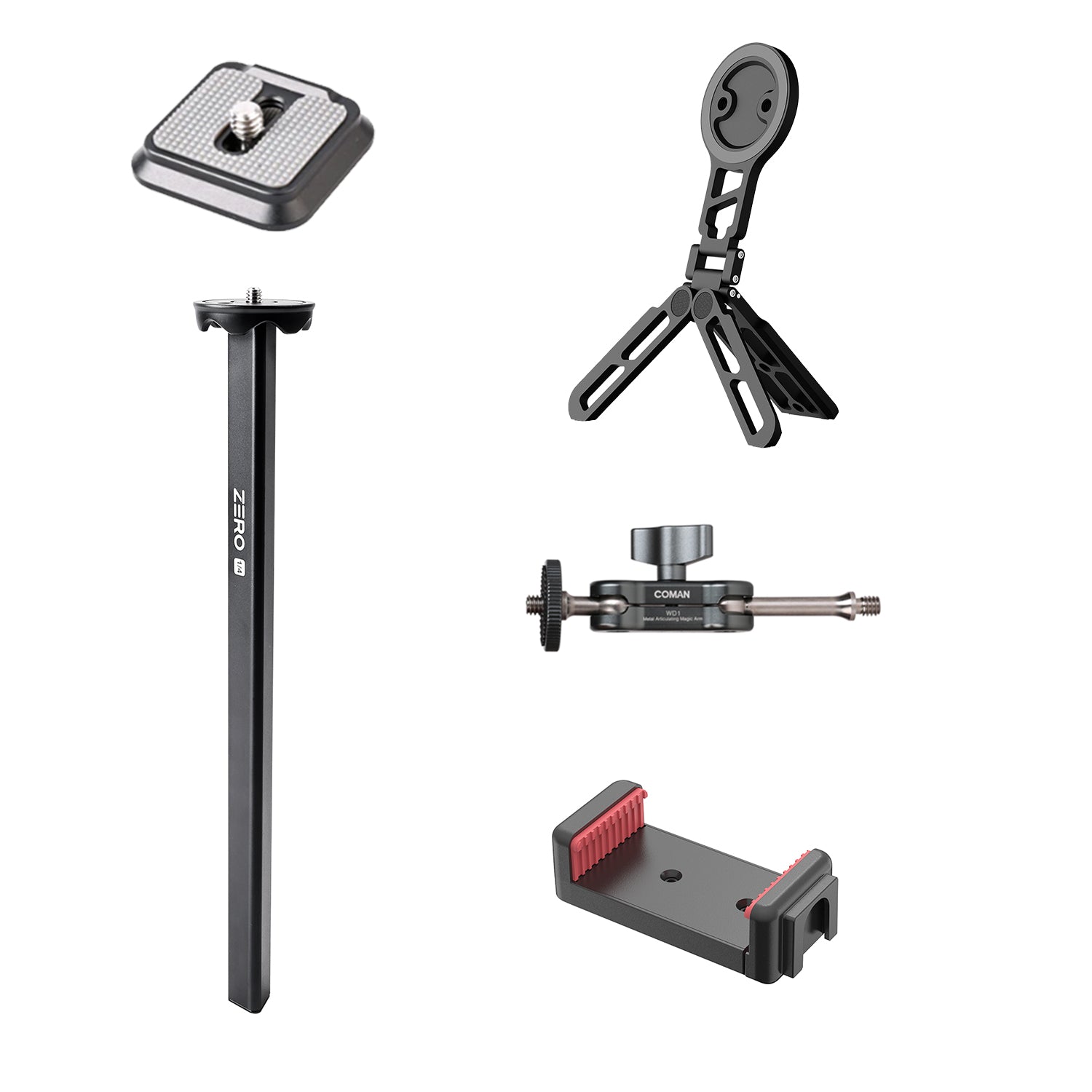 COMAN DP55+WD1 + QR-Platte + BM100 + 1/4" Transfermittelsäule für Stativ