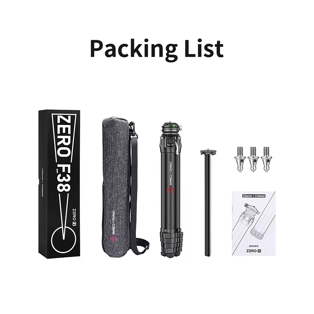COMAN Zero F38 Carbon Fiber Quick Release Travel Tripod with Ball Head